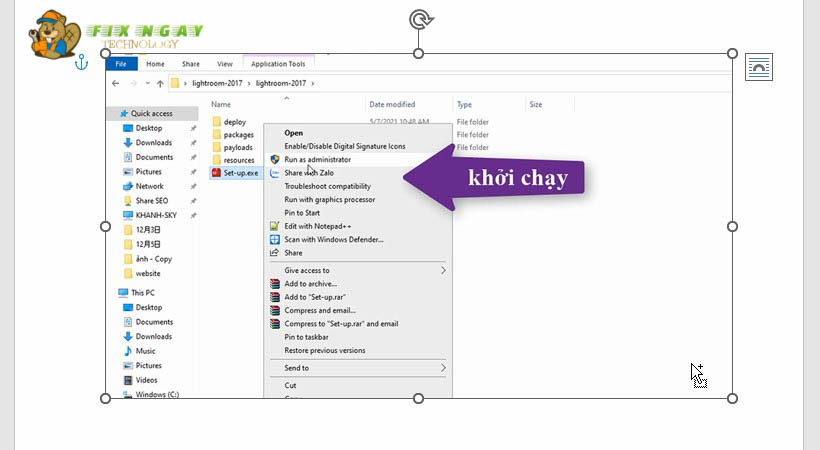Tiếp tục khởi chạy Run as administrator.