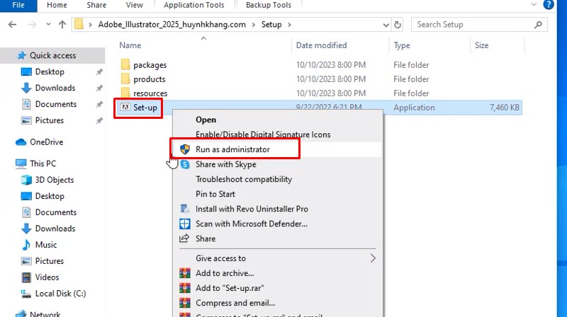 Adobe Illustrator 2025: Hướng Dẫn Cài Đặt Chi Tiết A-Z 11 Chuột phải file Setup và chọn Run as admin