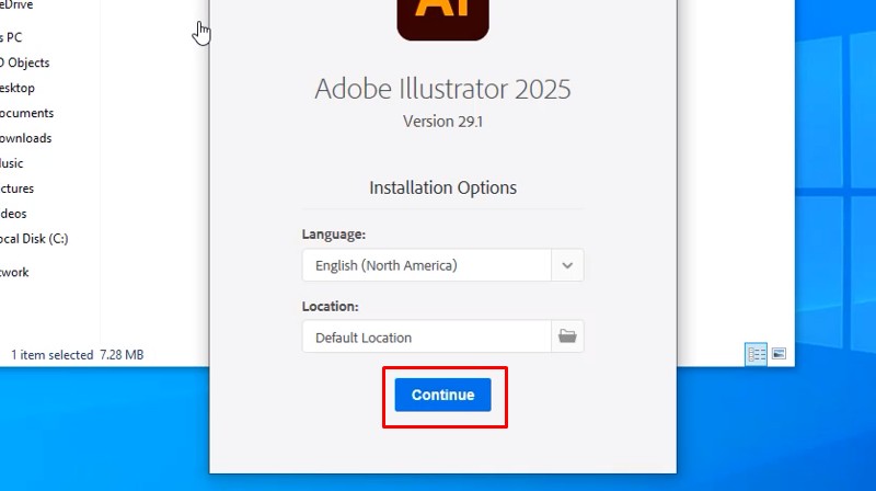 Adobe Illustrator 2025: Hướng Dẫn Cài Đặt Chi Tiết A-Z 12 Bấm Continue