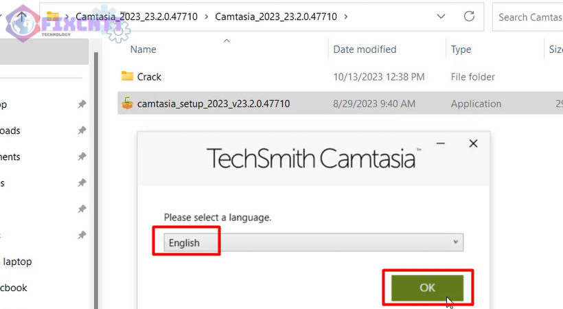 Chọn English rồi chọn OK