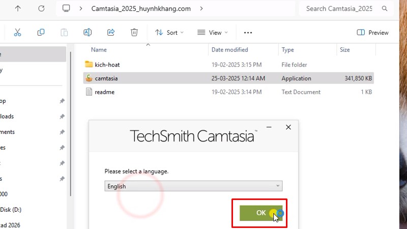 Camtasia 2025: Cài đặt rất dễ và nhanh 12 Bấm OK