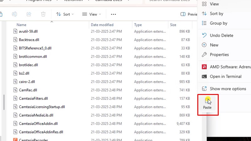 Camtasia 2025: Cài đặt rất dễ và nhanh 17 Paste vào như hình