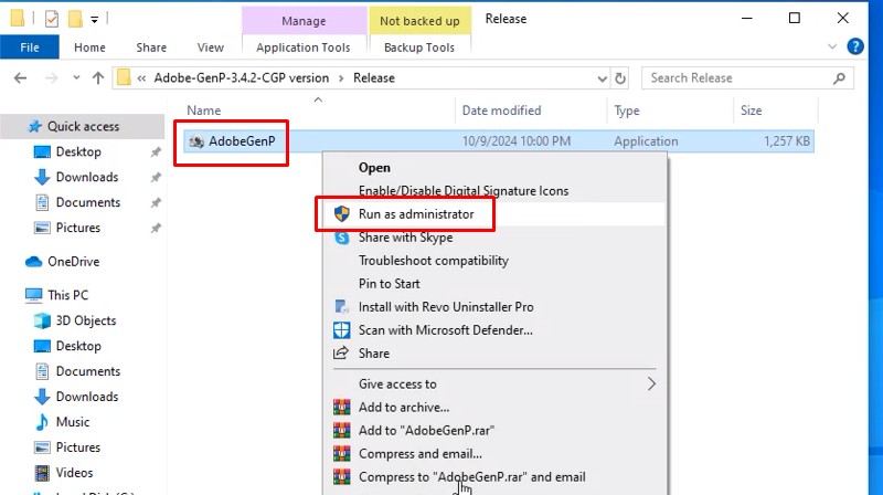 Encoder 2025: Hướng dẫn cài đặt chi tiết 16 Chạy file AdobeGenP bằng quyền Admin