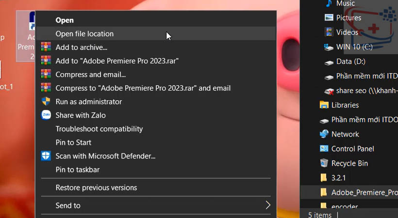 Mở vị trí file cài đặt như hình.