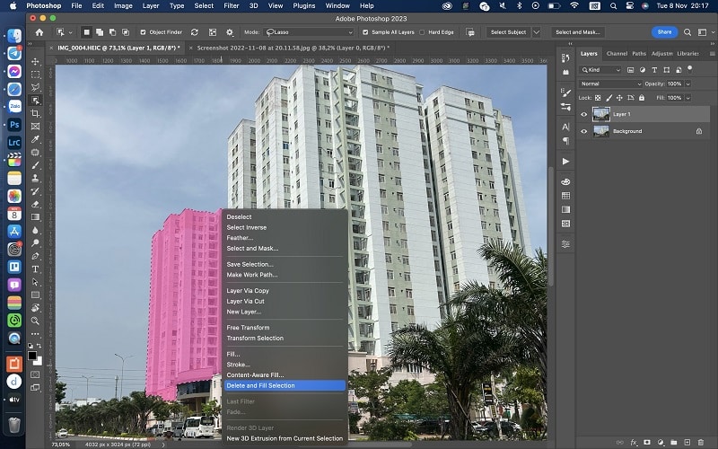 Xóa và điền vào với một cú nhấp chuột trong photoshop