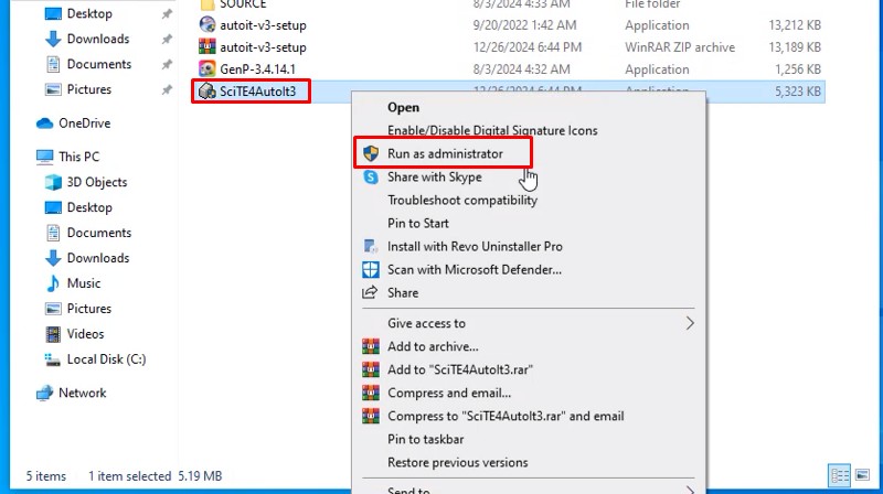 Khởi chạy file bằng quyền admin như hình